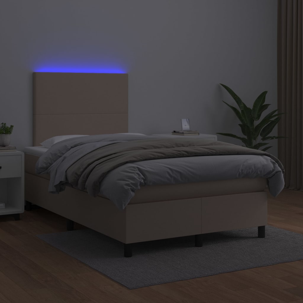kontinentalseng med LED-lys 120x200 cm kunstlæder cappuccino