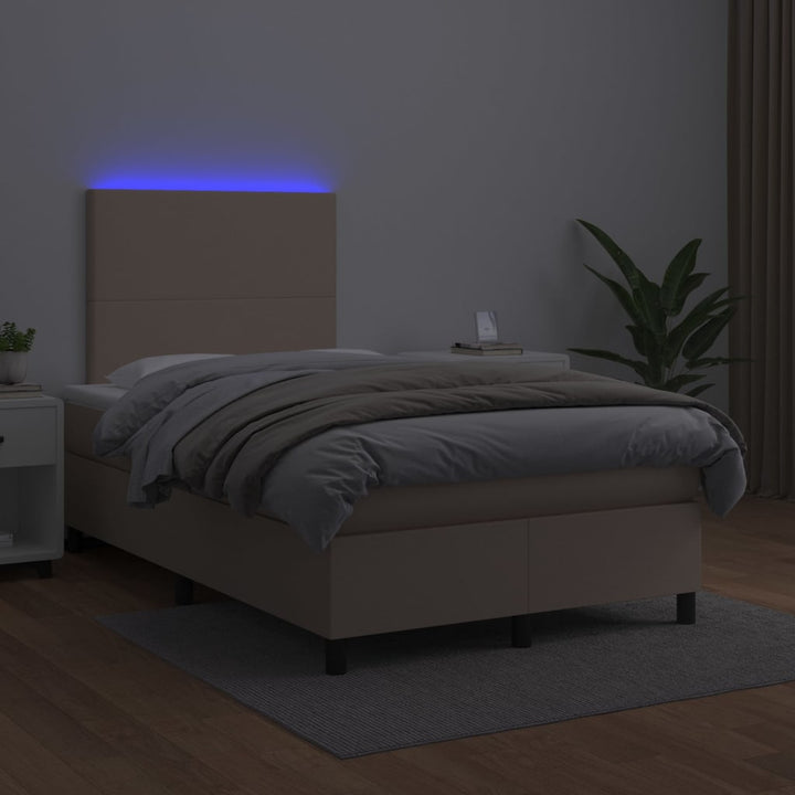 kontinentalseng med LED-lys 120x200 cm kunstlæder cappuccino
