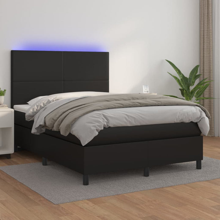 kontinentalseng med LED-lys 140x190 cm kunstlæder sort