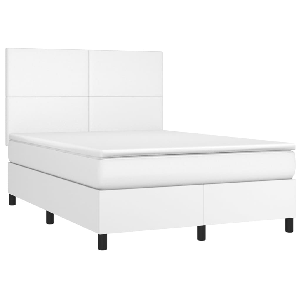 kontinentalseng med LED-lys 140x190 cm kunstlæder hvid