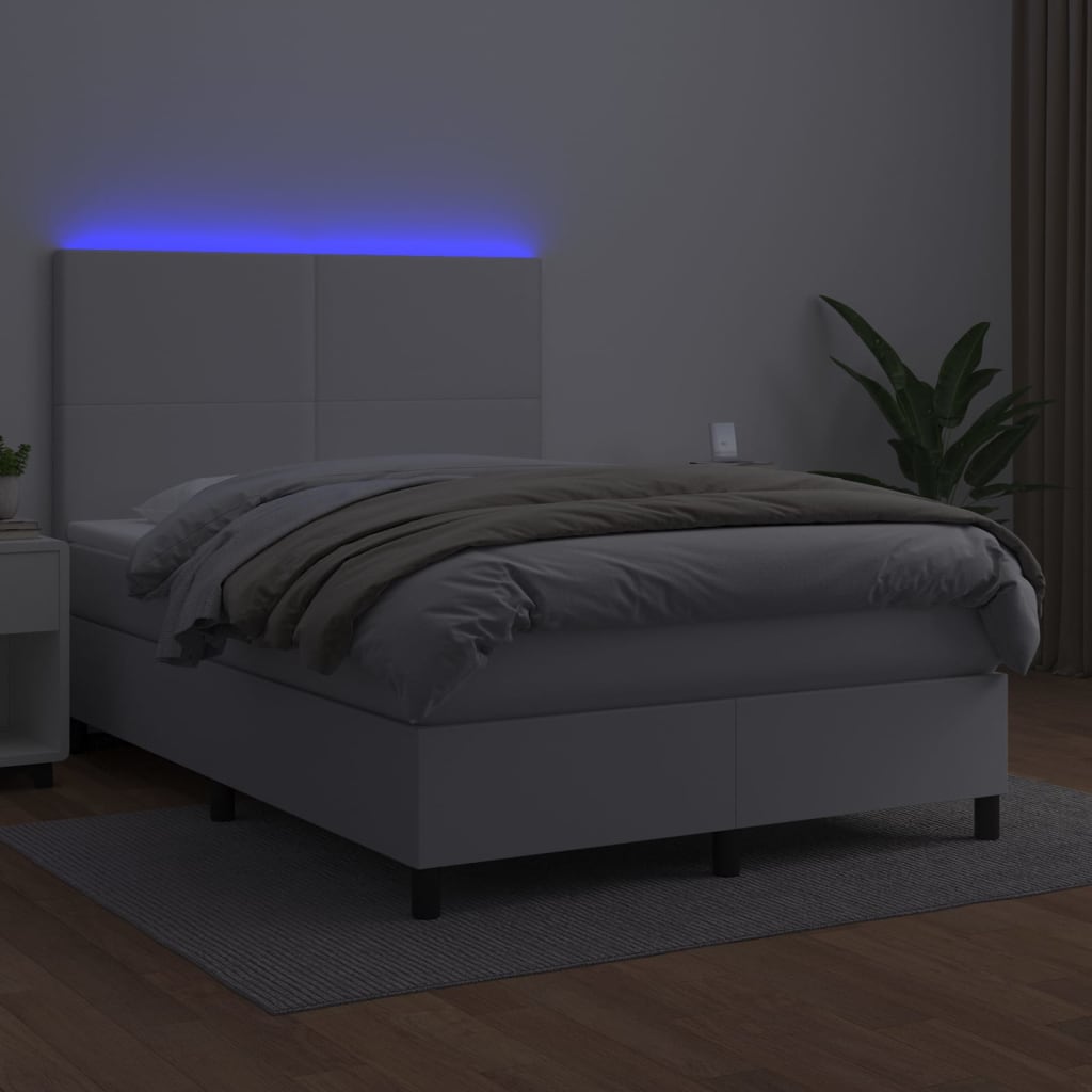 kontinentalseng med LED-lys 140x190 cm kunstlæder hvid
