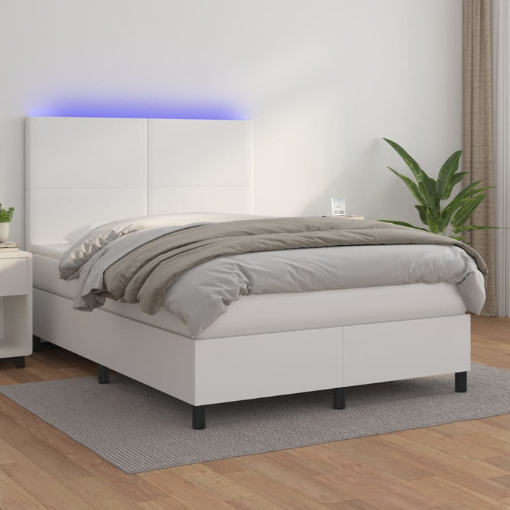 kontinentalseng med LED-lys 140x190 cm kunstlæder hvid