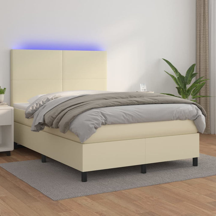 kontinentalseng med LED-lys 140x190 cm kunstlæder cremefarvet