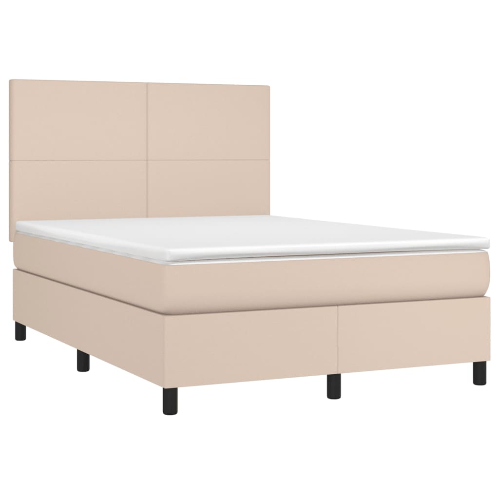 kontinentalseng LED-lys 140x190 cm kunstlæder cappuccinofarvet