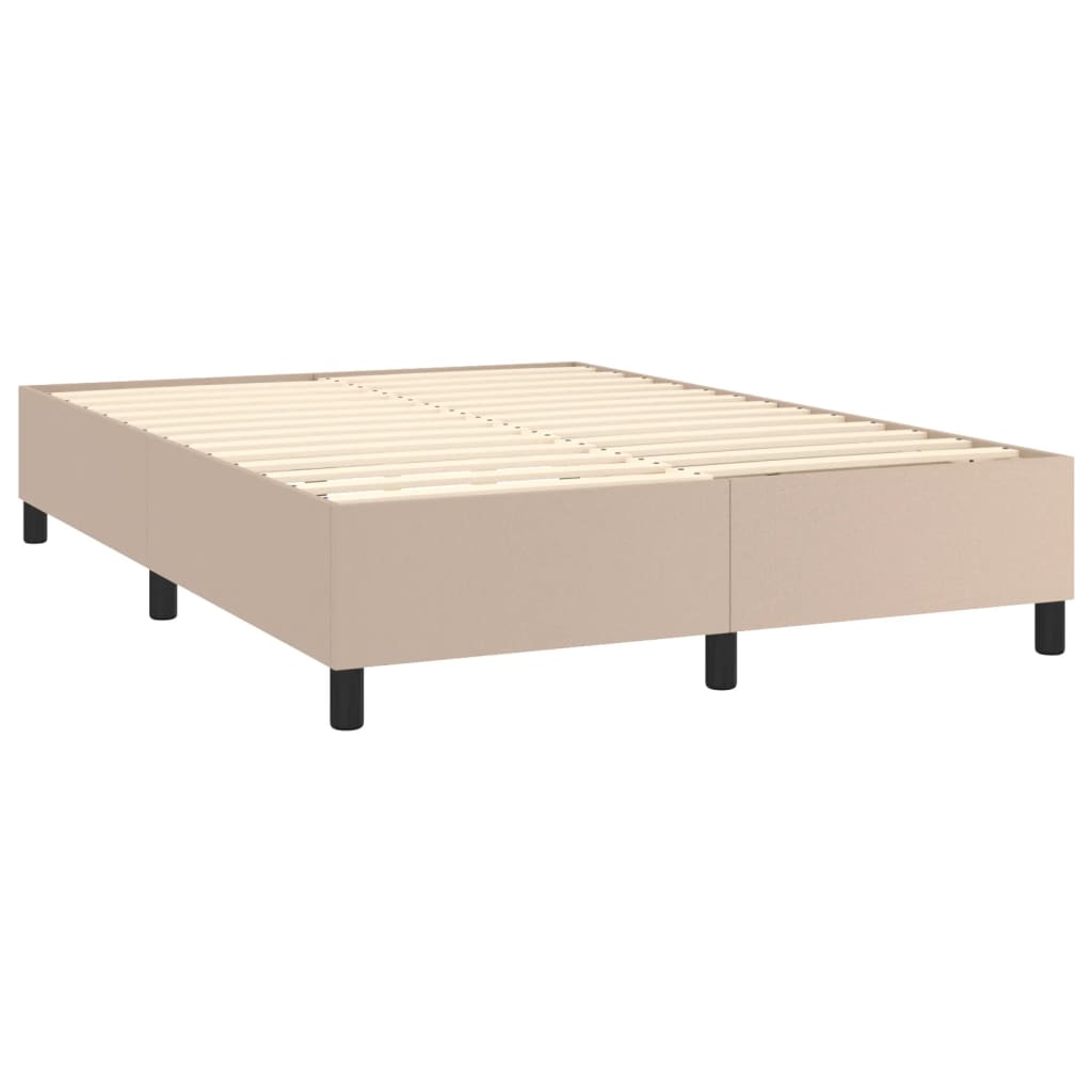 kontinentalseng LED-lys 140x190 cm kunstlæder cappuccinofarvet