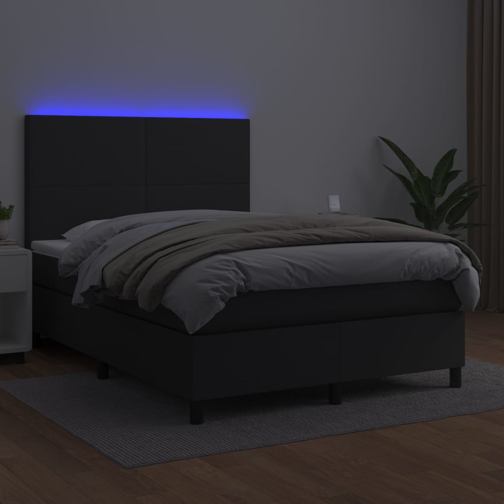 kontinentalseng med LED-lys 140x200 cm kunstlæder sort