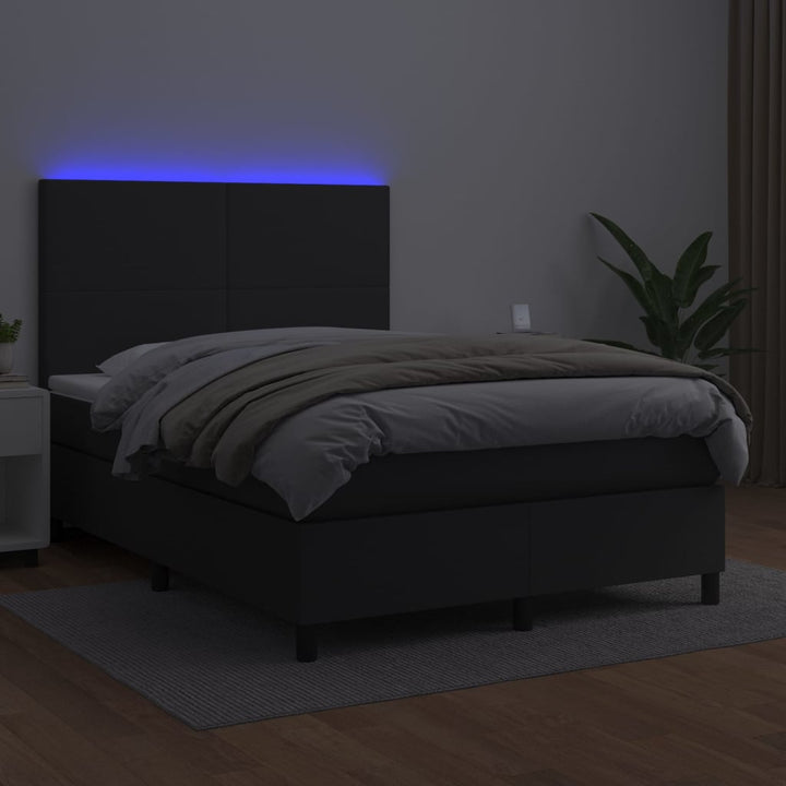 kontinentalseng med LED-lys 140x200 cm kunstlæder sort