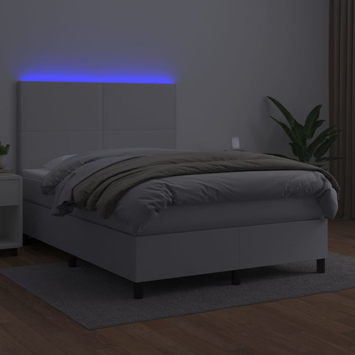 kontinentalseng med LED-lys 140x200 cm kunstlæder hvid