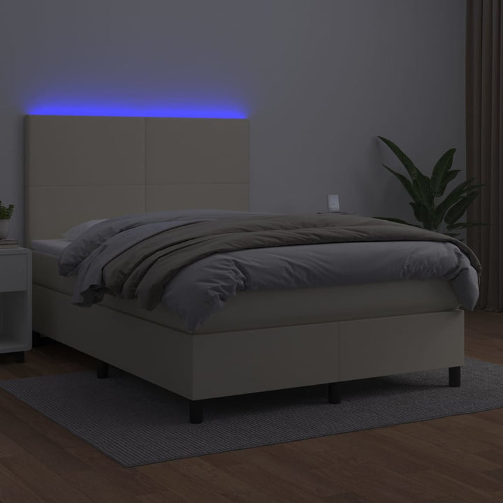 kontinentalseng med LED-lys 140x200 cm kunstlæder cremefarvet