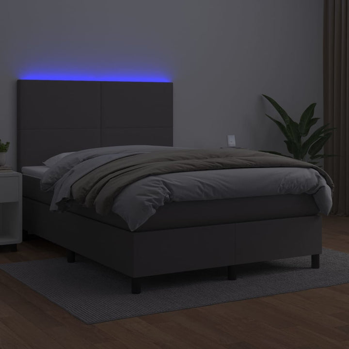 kontinentalseng med LED-lys 140x200 cm kunstlæder grå