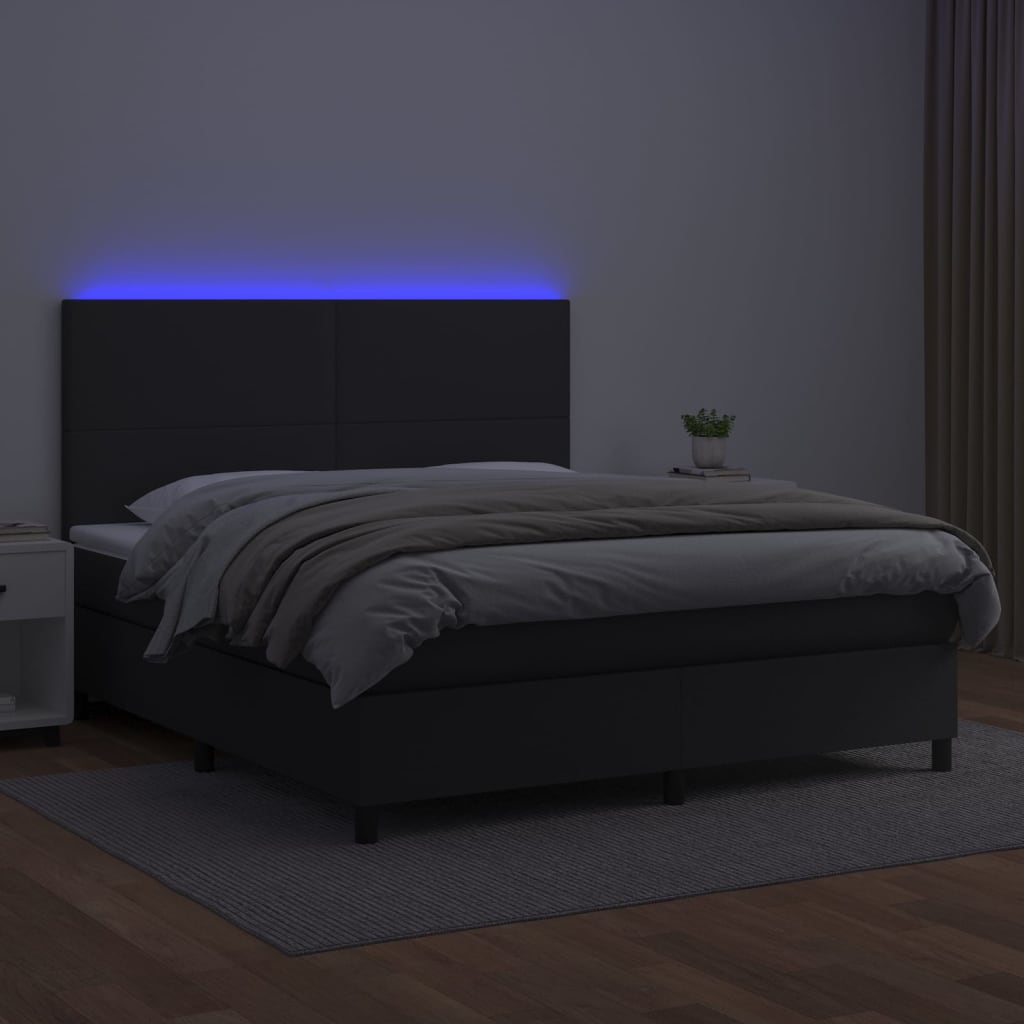 kontinentalseng med LED-lys 160x200 cm kunstlæder sort