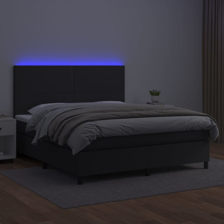 kontinentalseng med LED-lys 160x200 cm kunstlæder sort