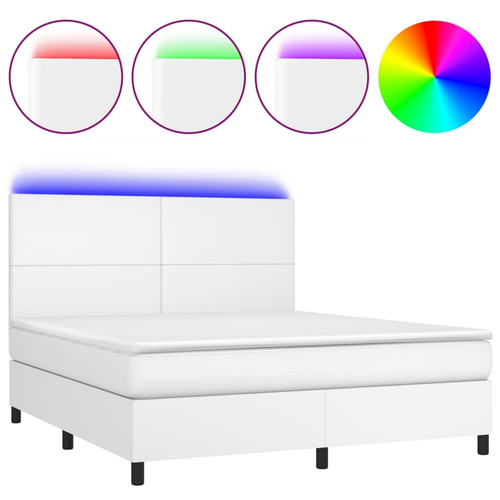kontinentalseng med LED-lys 180x200 cm kunstlæder hvid