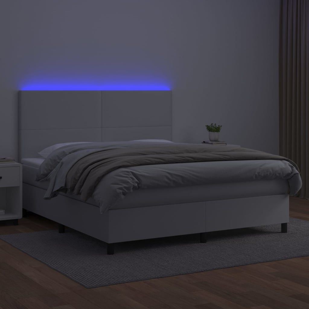 kontinentalseng med LED-lys 180x200 cm kunstlæder hvid