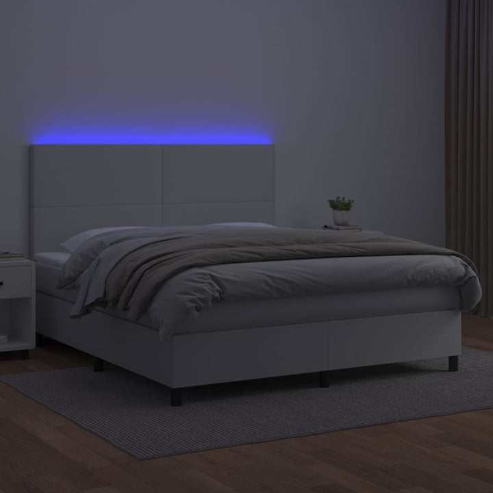 kontinentalseng med LED-lys 180x200 cm kunstlæder hvid