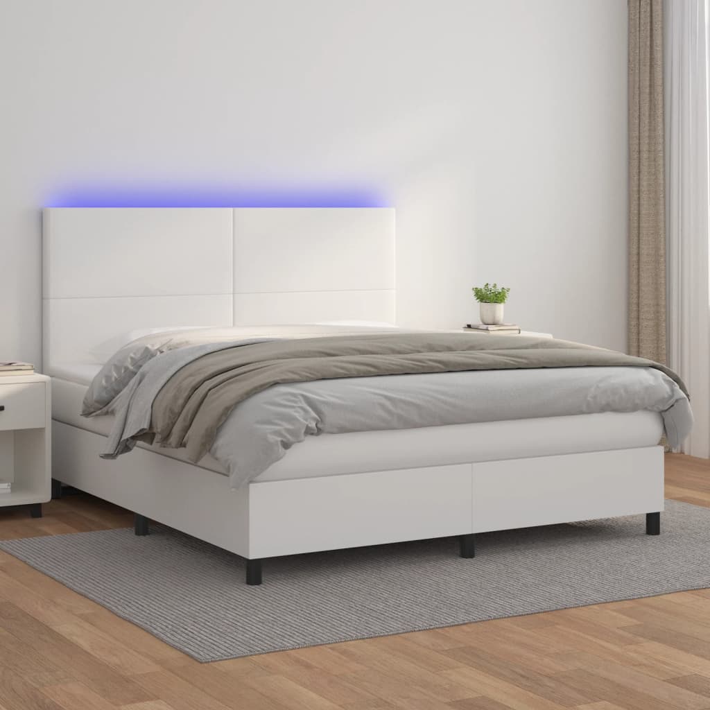 kontinentalseng med LED-lys 180x200 cm kunstlæder hvid