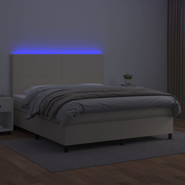 kontinentalseng med LED-lys 180x200 cm kunstlæder cremefarvet