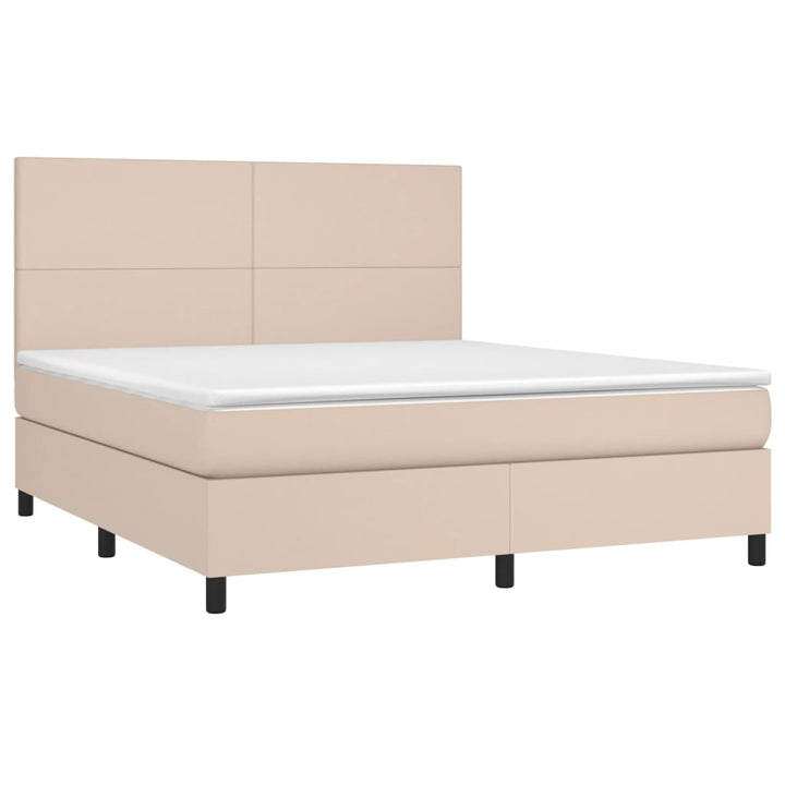 kontinentalseng LED-lys 180x200 cm kunstlæder cappuccinofarvet
