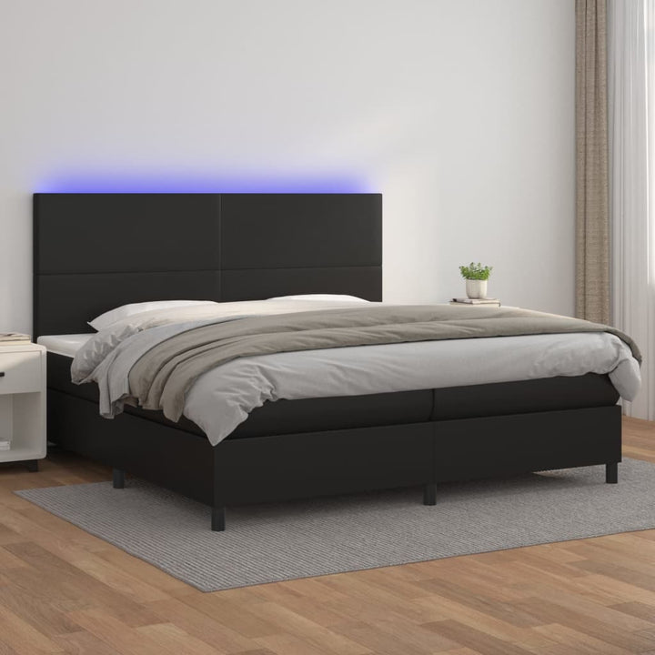 kontinentalseng med LED-lys 200x200 cm kunstlæder sort
