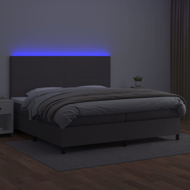 kontinentalseng med LED-lys 200x200 cm kunstlæder grå