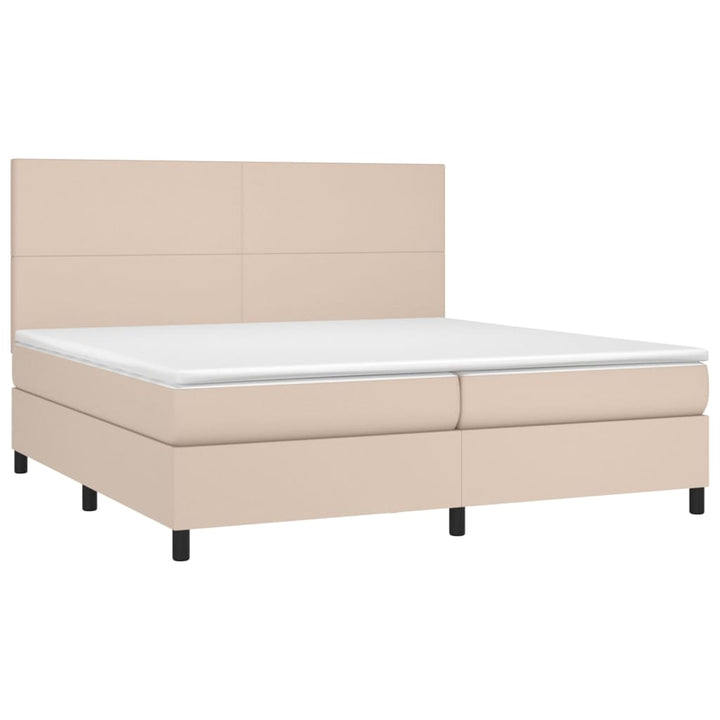 kontinentalseng LED-lys 200x200 cm kunstlæder cappuccinofarvet