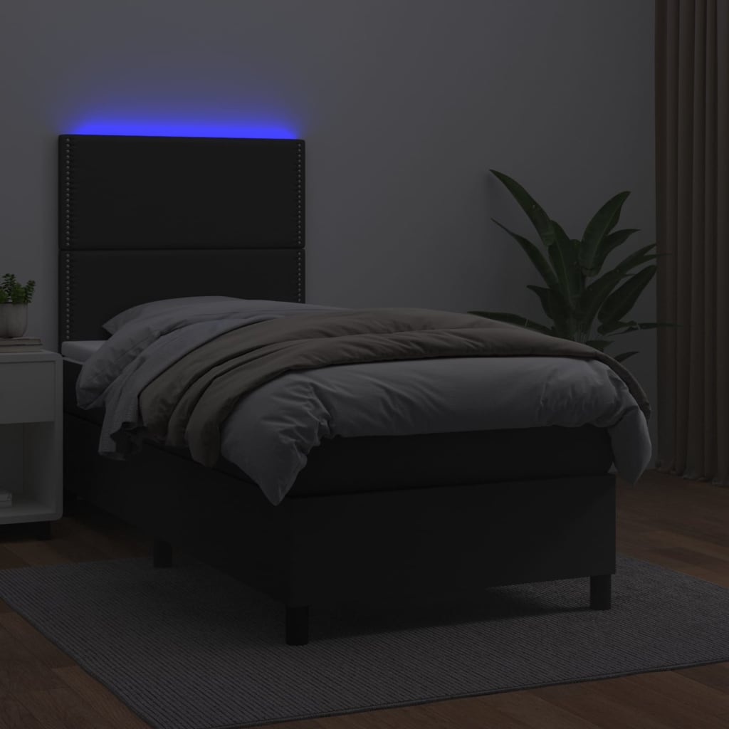 kontinentalseng med LED-lys 90x190 cm kunstlæder sort