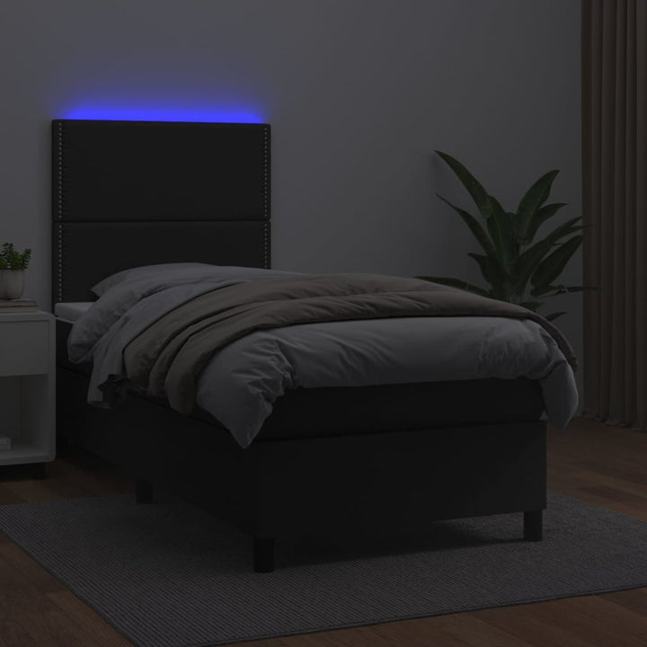 kontinentalseng med LED-lys 90x200 cm kunstlæder sort