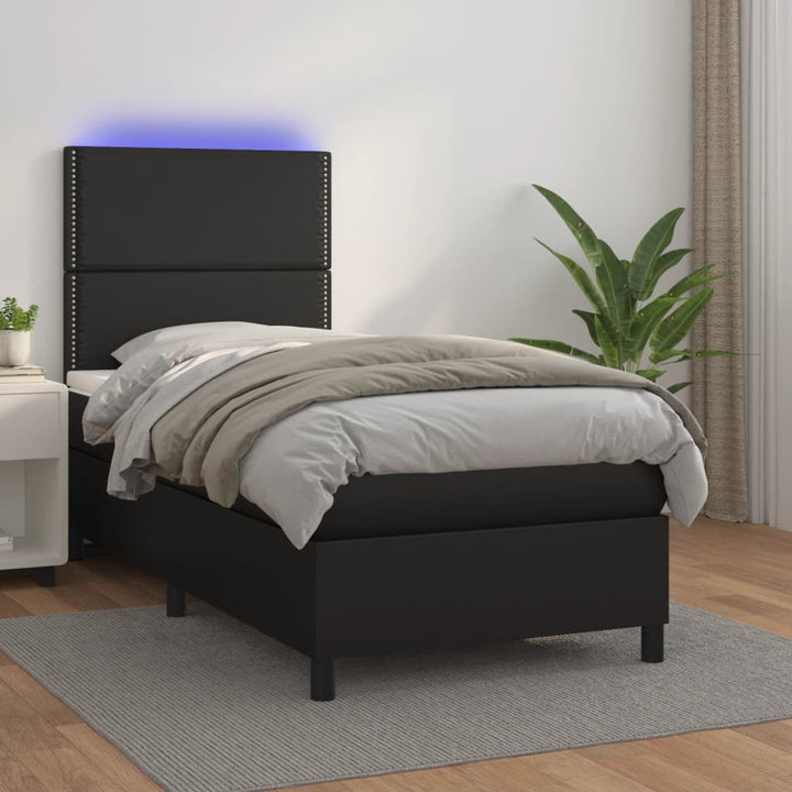 kontinentalseng med LED-lys 100x200 cm kunstlæder sort