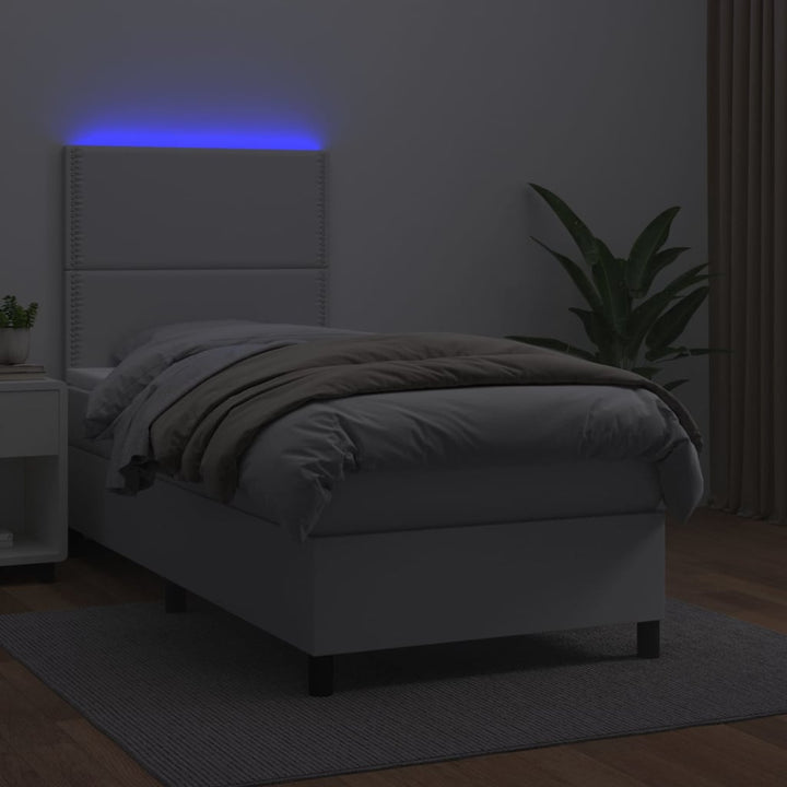 kontinentalseng med LED-lys 100x200 cm kunstlæder hvid