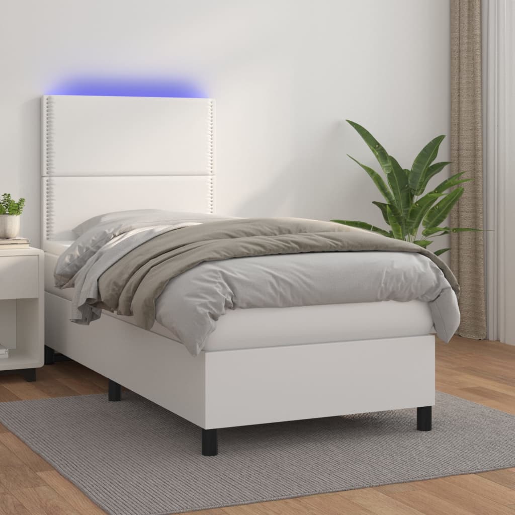 kontinentalseng med LED-lys 100x200 cm kunstlæder hvid