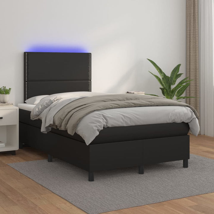 kontinentalseng med LED-lys 120x200 cm kunstlæder sort