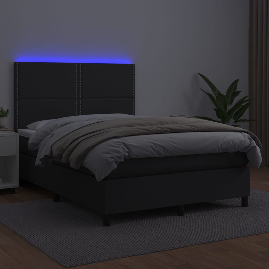 kontinentalseng med LED-lys 140x190 cm kunstlæder sort
