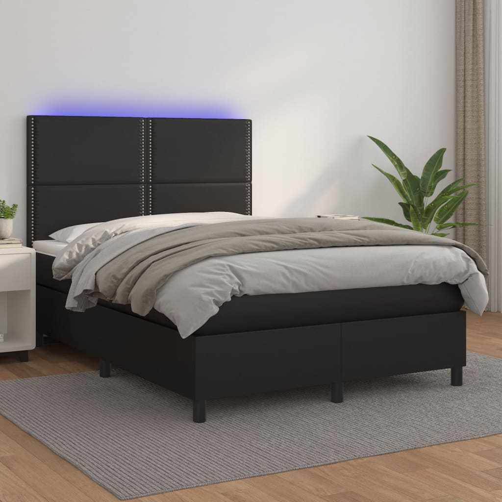 kontinentalseng med LED-lys 140x190 cm kunstlæder sort