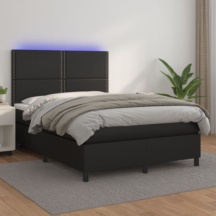 kontinentalseng med LED-lys 140x190 cm kunstlæder sort