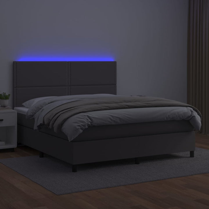 kontinentalseng med LED-lys 140x190 cm kunstlæder grå
