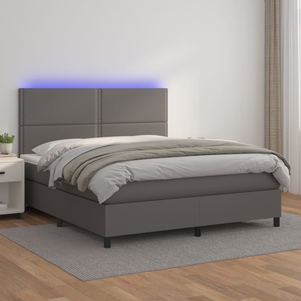 kontinentalseng med LED-lys 140x190 cm kunstlæder grå