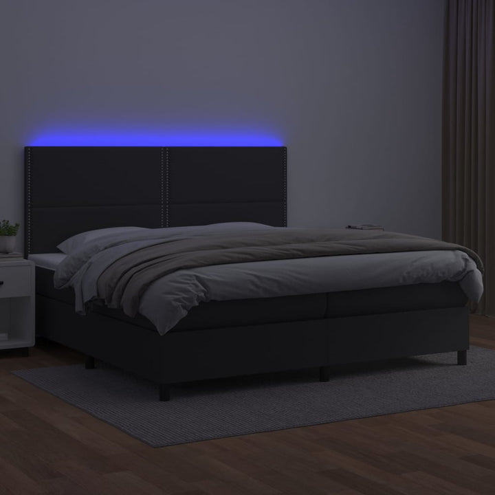 kontinentalseng med LED-lys 200x200 cm kunstlæder sort