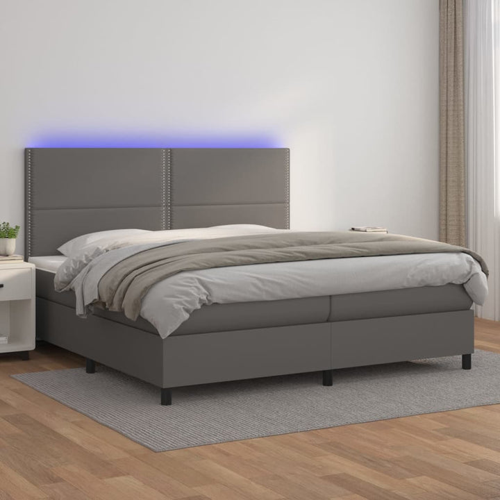 kontinentalseng med LED-lys 200x200 cm kunstlæder grå