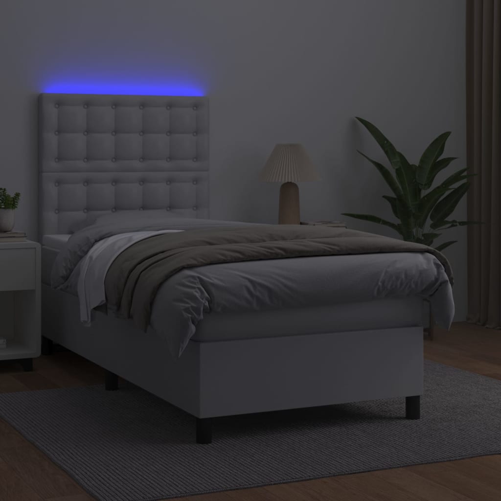 kontinentalseng med LED-lys 80x200 cm kunstlæder hvid