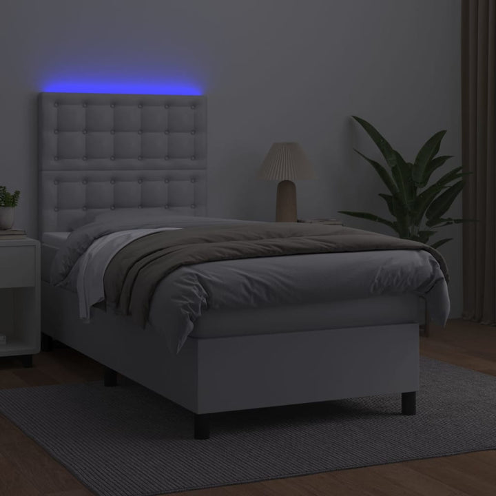 kontinentalseng med LED-lys 80x200 cm kunstlæder hvid