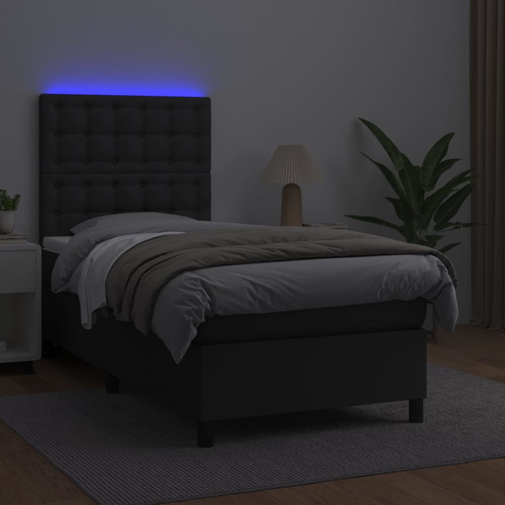 kontinentalseng med LED-lys 90x190 cm kunstlæder sort