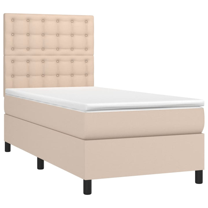 kontinentalseng LED-lys 90x190 cm kunstlæder cappuccinofarvet