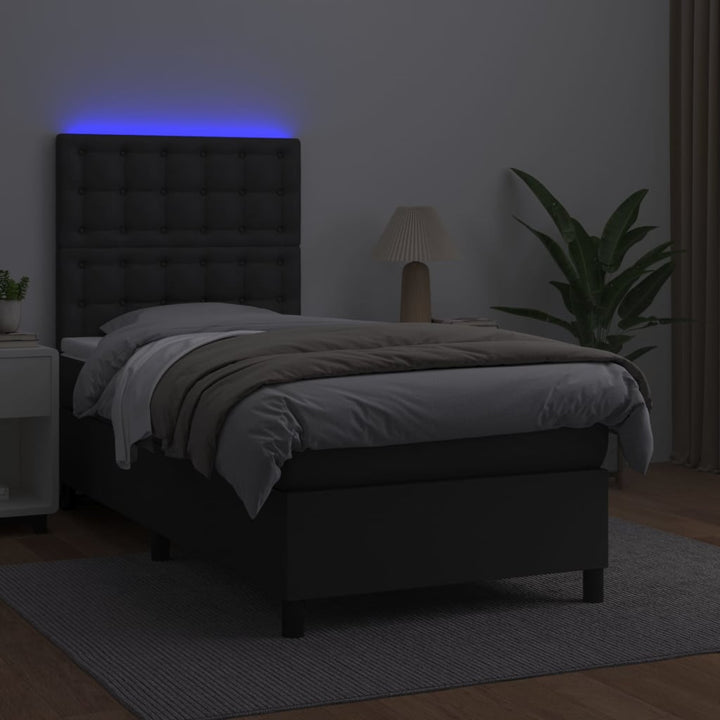 kontinentalseng med LED-lys 100x200 cm kunstlæder sort