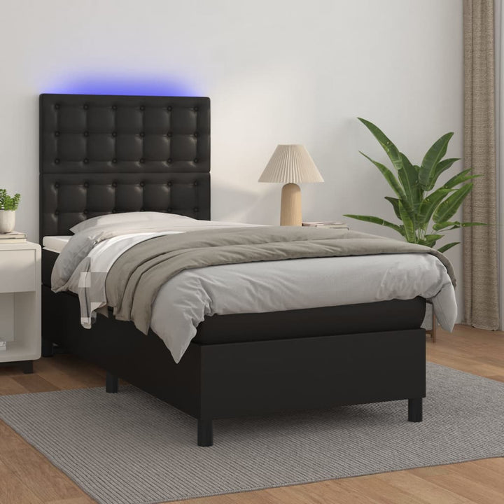 kontinentalseng med LED-lys 100x200 cm kunstlæder sort