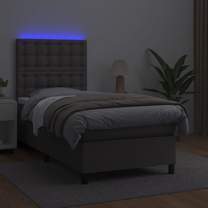 kontinentalseng med LED-lys 100x200 cm kunstlæder grå