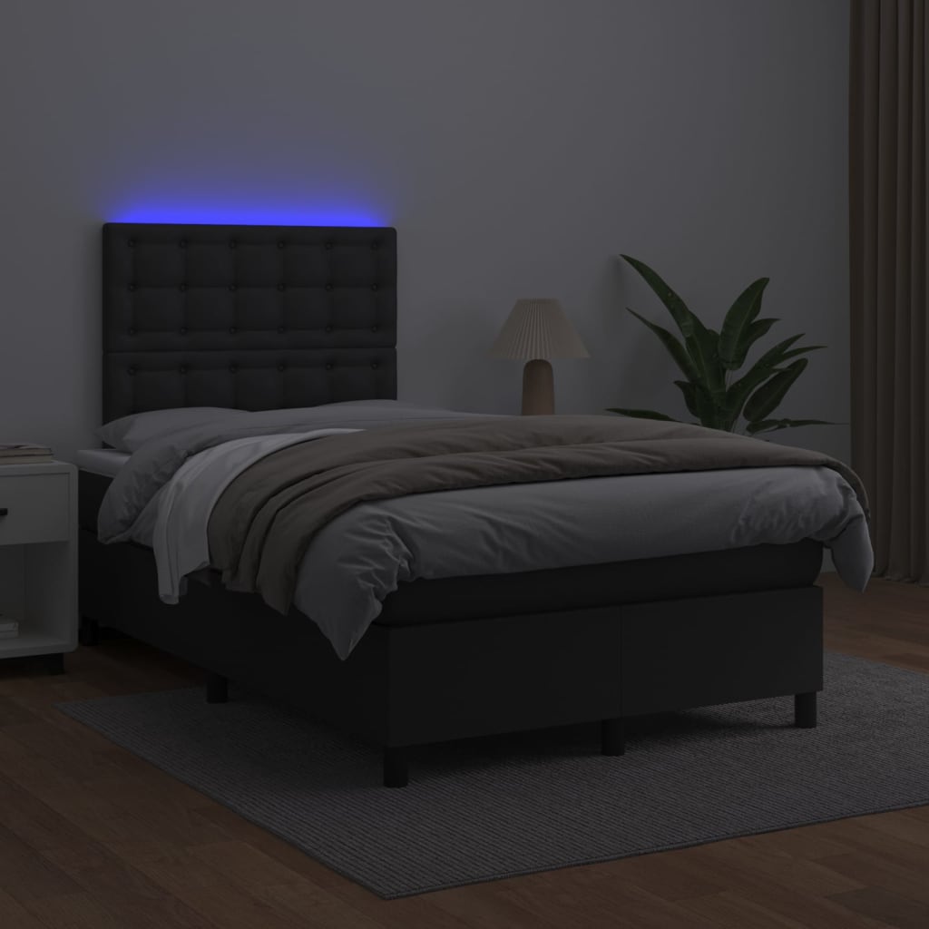 kontinentalseng med LED-lys 120x200 cm kunstlæder sort