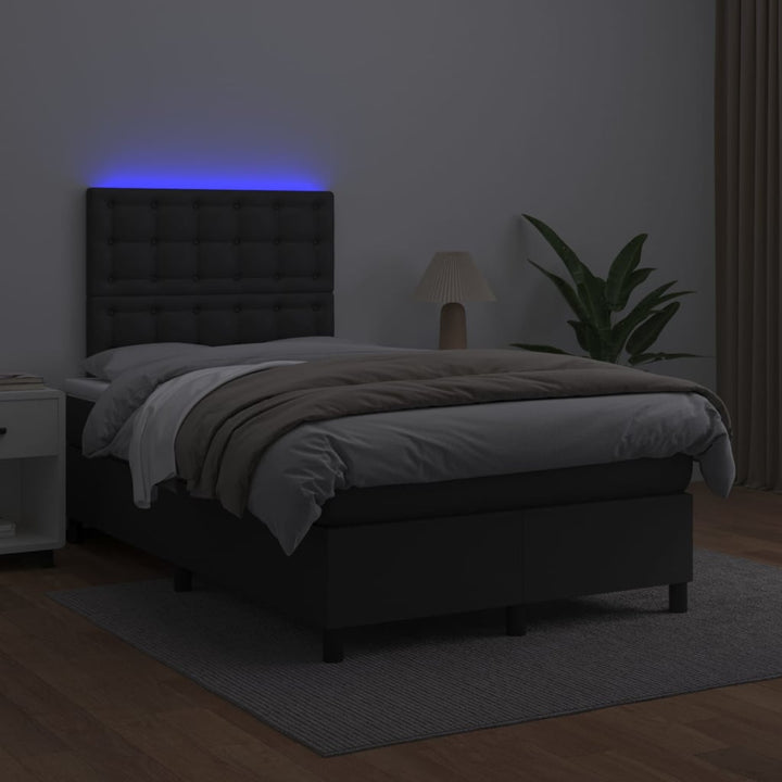 kontinentalseng med LED-lys 120x200 cm kunstlæder sort