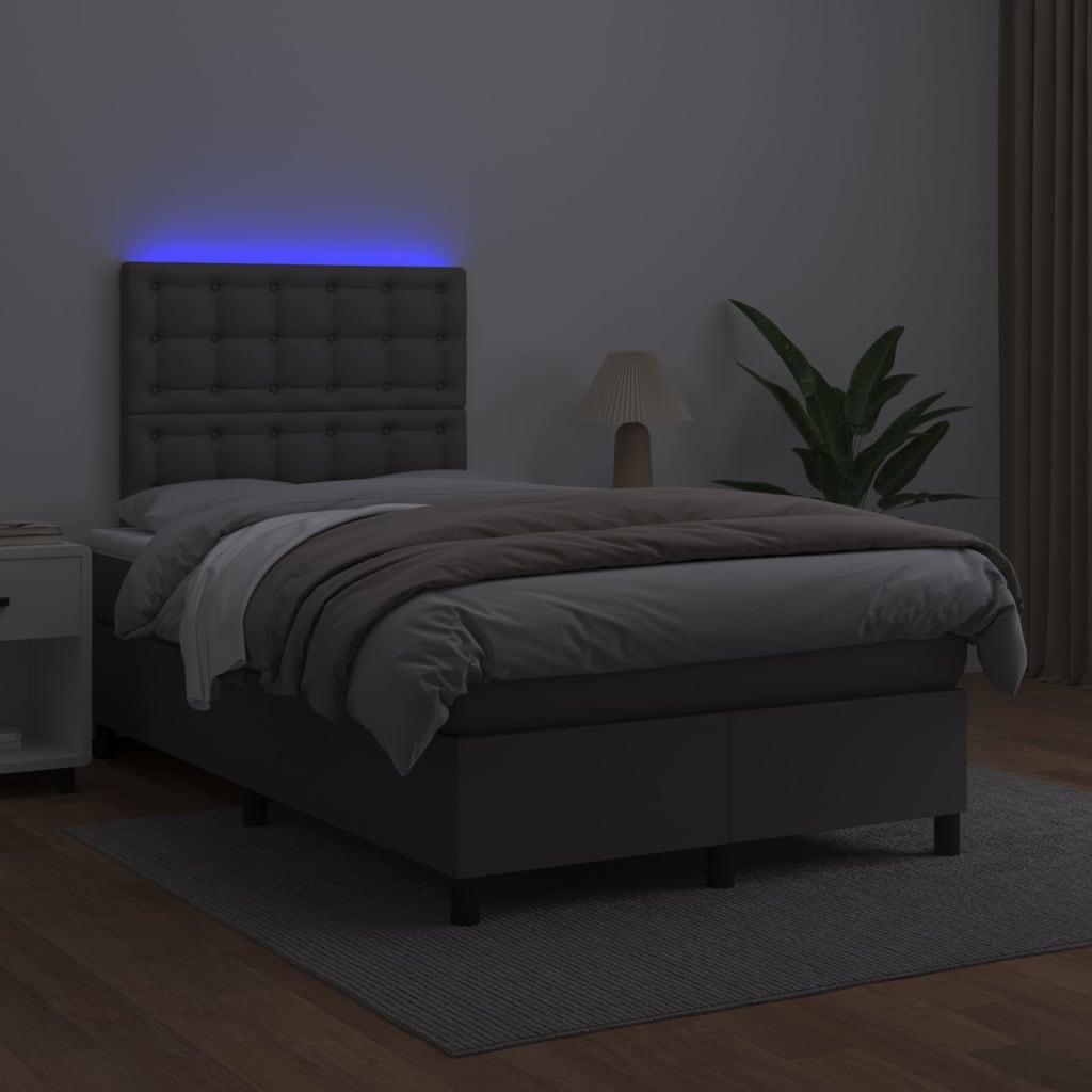 kontinentalseng med LED-lys 120x200 cm kunstlæder grå