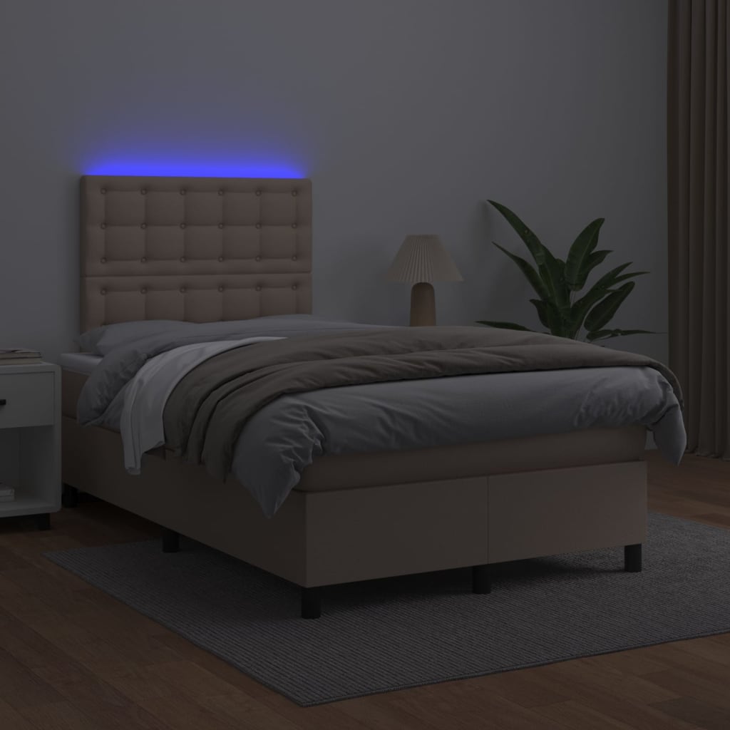 kontinentalseng med LED-lys 120x200 cm kunstlæder cappuccino