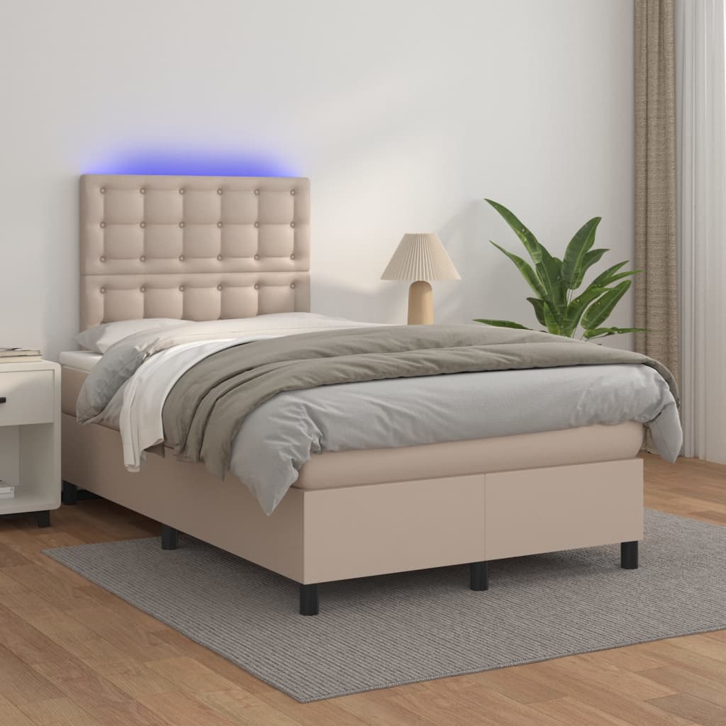 kontinentalseng med LED-lys 120x200 cm kunstlæder cappuccino